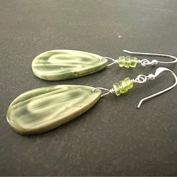 NEW Green Stone Earrings, Imperial Jasper, Peridot, Sterling, Prairie Ice - Picture 8 of 10
